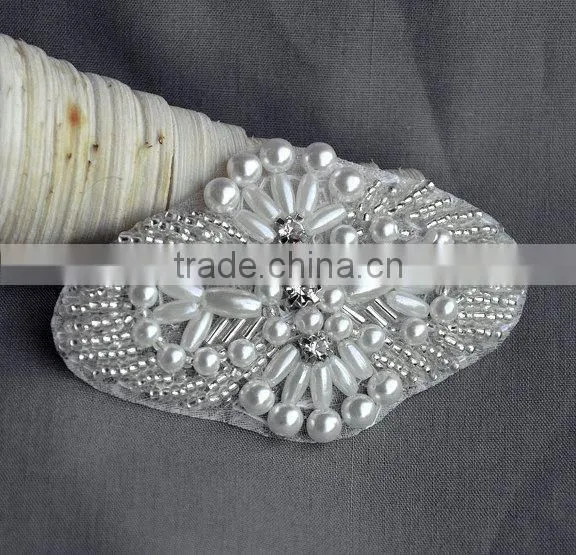 Bridal Trimmings Clear Crystal Rhinestone Applique With Pearls Hotfix for Wedding Dress Accessory photo-3
