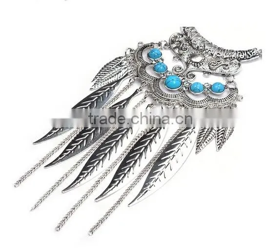 Hot Gypsy Ethnic Tribal Turkish Boho Leaves Tassels Exaggerate Necklace photo-5