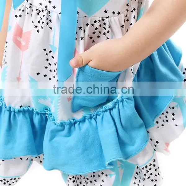 Fashion Popular Feather Print Clothes Baby Swing Top and Baby Bloomer. photo-4