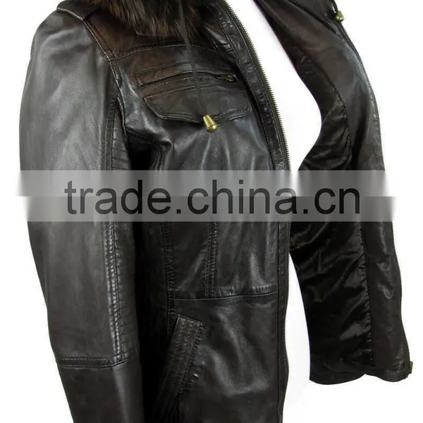 Ladies Genuine Leather Jacket With Fur photo-3