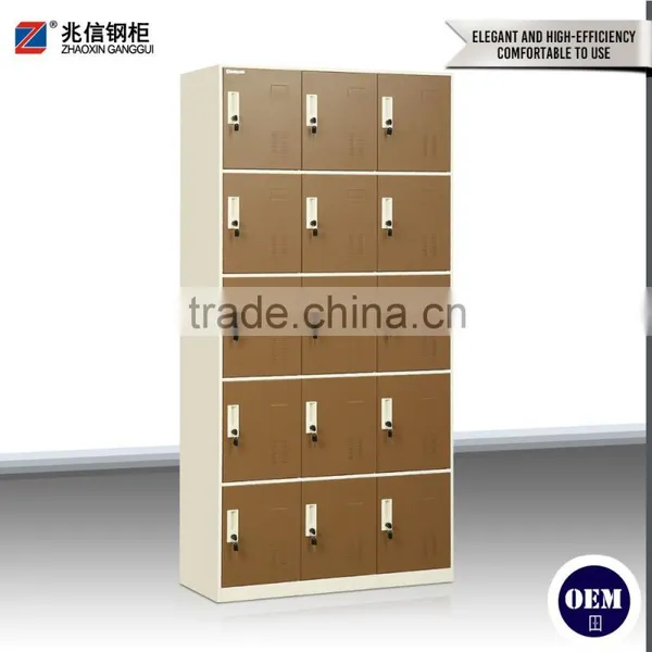 15 Door Brown Stainless Steel Wardrobe Multi-door Clothes Cabinet Locker With Key Lock 5 Tiers Steel Locker