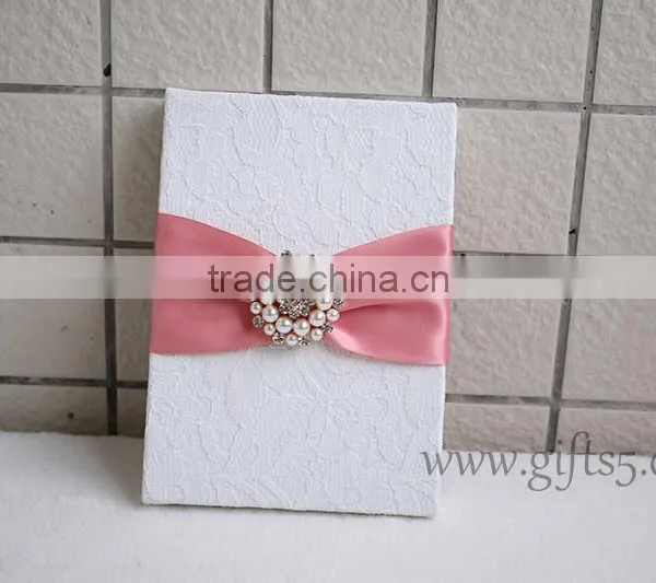 Elegant White Wedding Invitation Card Box With Pearl Brooch photo-2