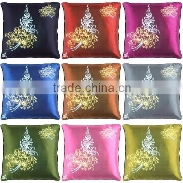 RARE Pillow Case Cushion Covers Silk Art Fabric Painting THAILAND FLOWERS photo-4