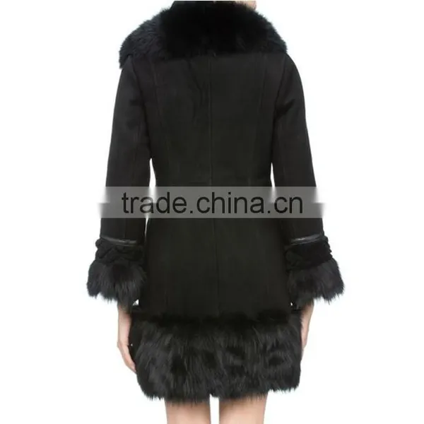 Ladies' Full Lambskin Suede Jacket With Fox Fur Collar and Cuffs photo-4