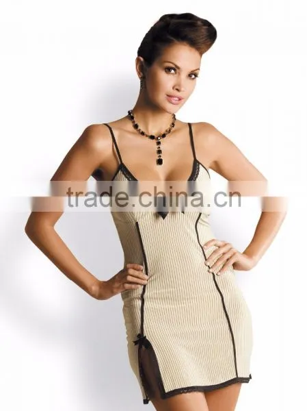 Sexy Lingerie Set - CafeLatte Chemise & Thong - Beige