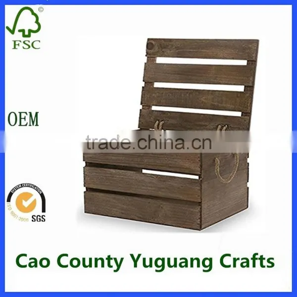 Antique Distressed Wood Crate Brown Storage Crates With Swing Lids photo-3