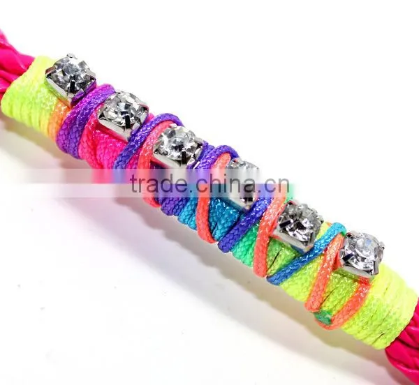 Clear Crystal Chain on Woven Leather Friendship Bracelet Rhinestone Chain Hand Woven in Silk Cord Boho Chic Trendy Bracelet photo-3