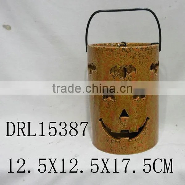 Ceramic Pumpkin Lantern With Handle Festival Holloween Decorations photo-4