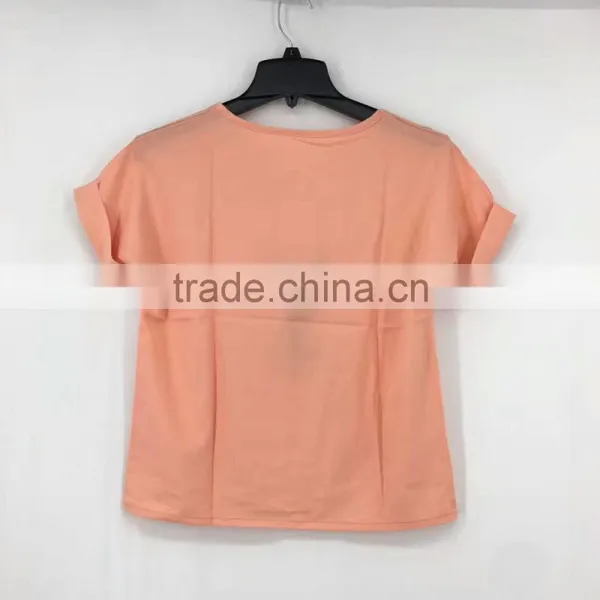 Women Leftover Stock Factory Drectly Sell Orange Print Chiffon T-shirt photo-6