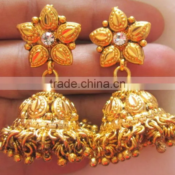 GOLD PLATED TEMPLE DESIGN Necklace JHUMKA EARRING Set photo-5