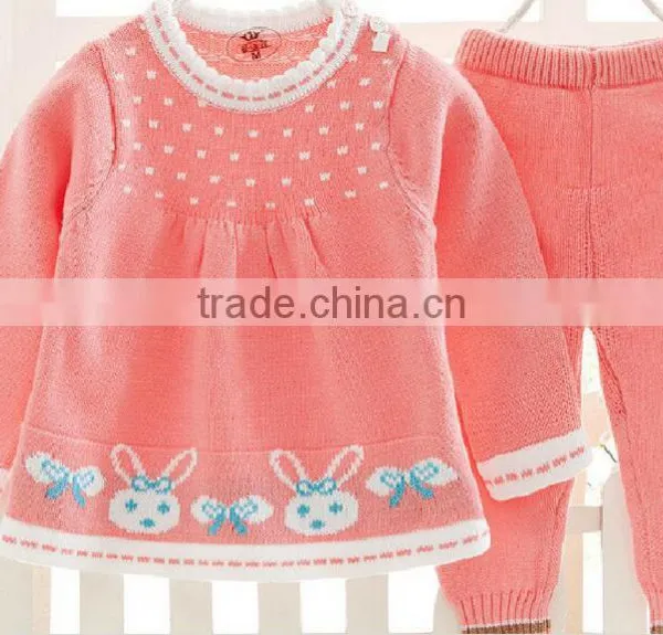 Latest Light Blue Pink Stylish Baby Girls Cotton Knitted Sweaters photo-2