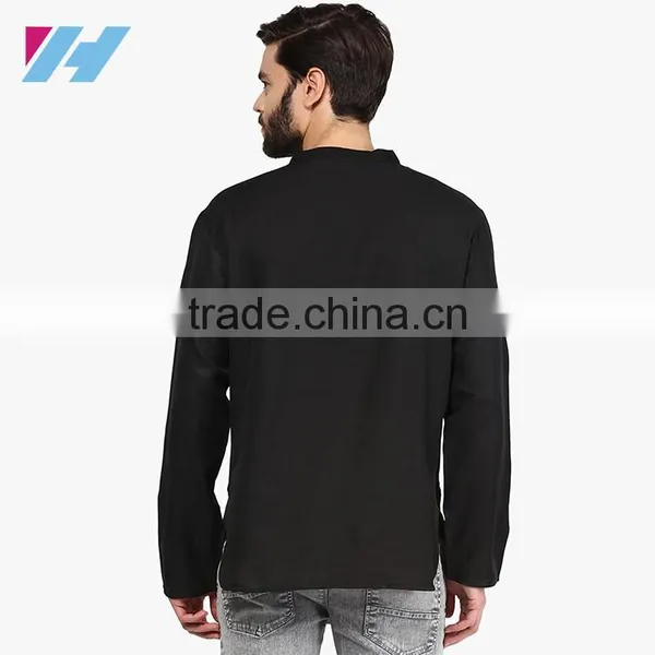 Men's Clothing Long Sleeve Black Kurta Designs For Men photo-3