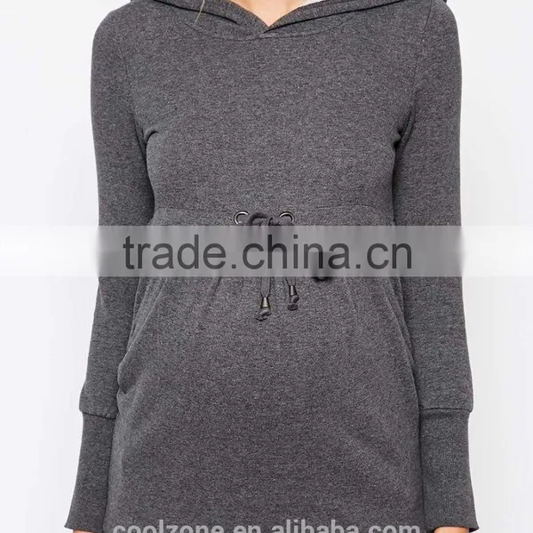 Relaxed Fit Longline Cut Hooded Sweatshirt for All Stages of Pregnancy photo-4