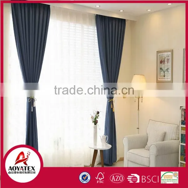 Polyester-cotton Fabric Blackout Window Curtain With Dark Blue photo-4