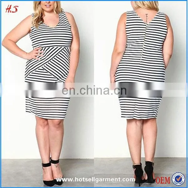 High Quality 3xl Plus Size Dress Fat Women Dress Bandage Striped Bodycon Dress