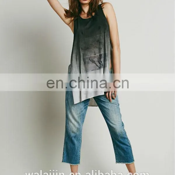 Round Neck Ladies Print Sleeveless t Shirt, Double Slit Tops photo-5