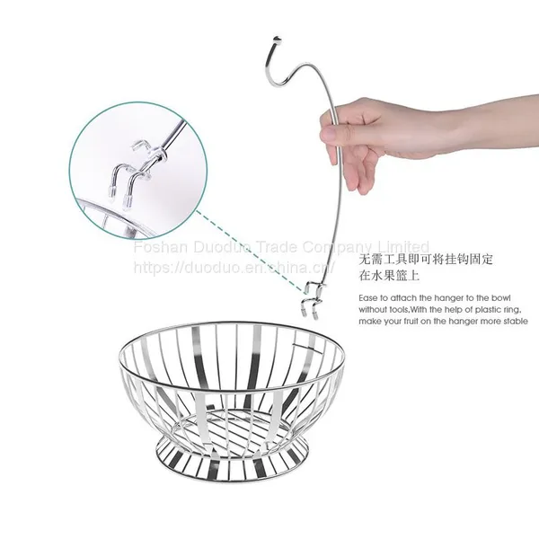 Steel Fruits Organiser Stand Rack Kitchen Iron Wire Banana Hanger Hanging Fruit Mesh Metal Basket photo-3