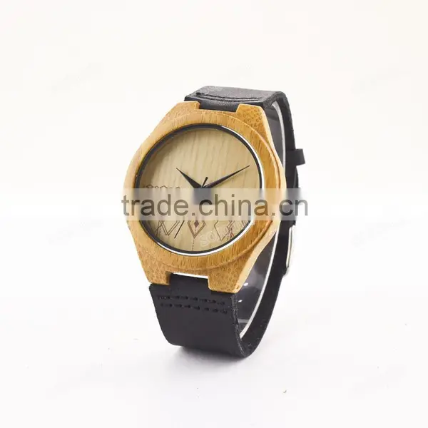 Wholesale Personalized Fashion Yellow Wood Case Watch Men Custom Logo Wrist Watch With Leather Band photo-4