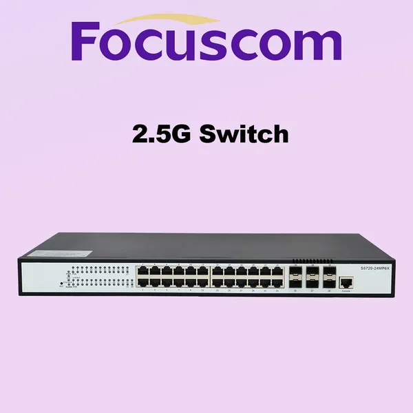Управляемый PoE-коммутатор 3-го уровня, 24 порта 2.5G Base-T и 6 портов 10G SFP+ для подключения к верхнему уровню, корпоративный Ethernet-коммутатор Focuscom S5720-24MP6X