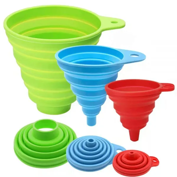 Collapsible Silicone Funnel Food Grade Portable Telescopic Kitchen Funnels for Liquid Powder Transfer Oil Water Bottle Filling photo-2
