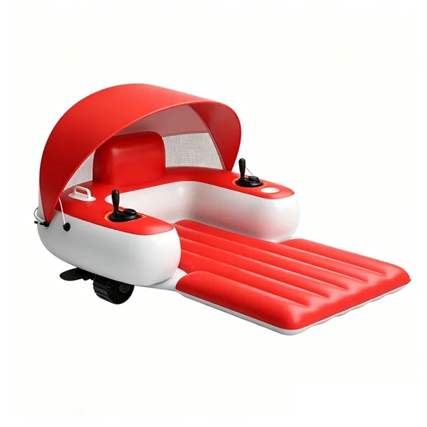 Electric inflatable float with sunshade, PVC inflatable motor float, inflatable lounge chair with dual motors