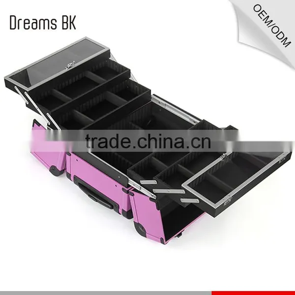 Purple Professional Rolling Trolley Makeup Case With Compartments for Nail Polishing Artist photo-5