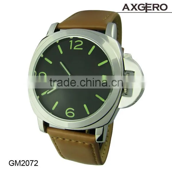 Alloy Case Mens Watches With Genuine Leather Watch Strap