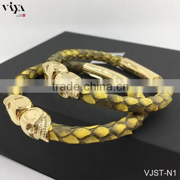 2016 New Twins Skull Leather Bracelet For Whatch Mens Watches Genuine Python Leather Skin