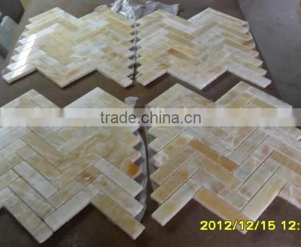 Hot Yellow Honey Onyx Polished Herringbone Onyx Mosaic Tiles on Sale photo-3