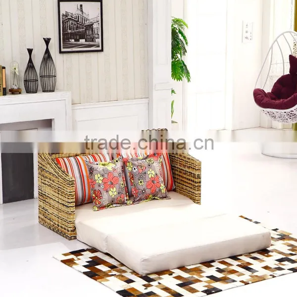 Best Selling Rattan Wicker Living Room Furniture New Model Two Seat Fold Down Floor Sofa Cum Bed