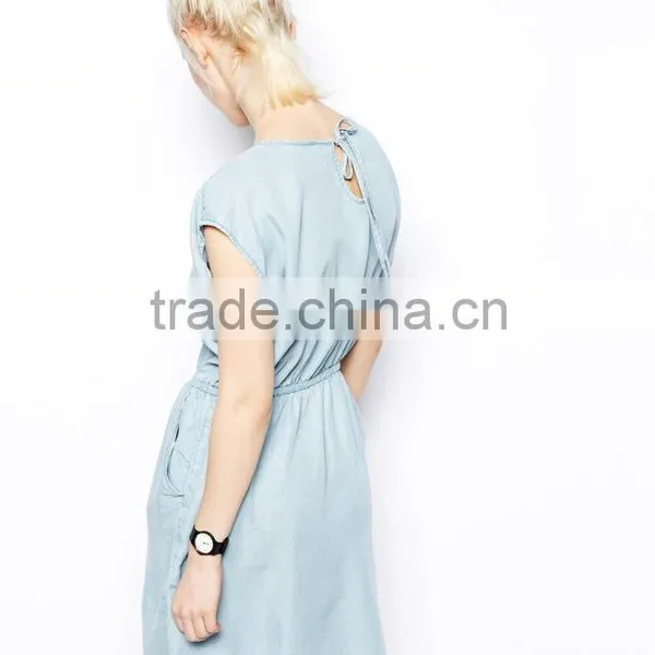 2015 Fashion Hot Girl Casual Loose Sleeveless Denim Round Neck Sexy Mini Summer Dress Quality Choice photo-3