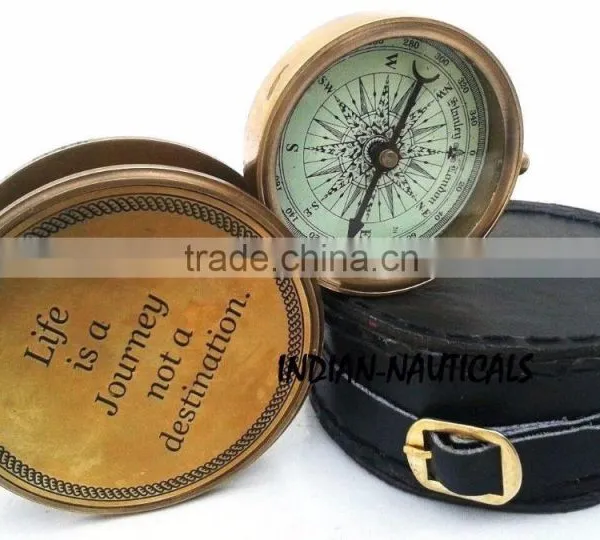 Brass Open Face Pocket Compass With Black Leather Case. 13265 photo-2