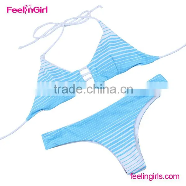 Hot Selling Girl Halter Push Up Blue Beach Sex Swimwear photo-5
