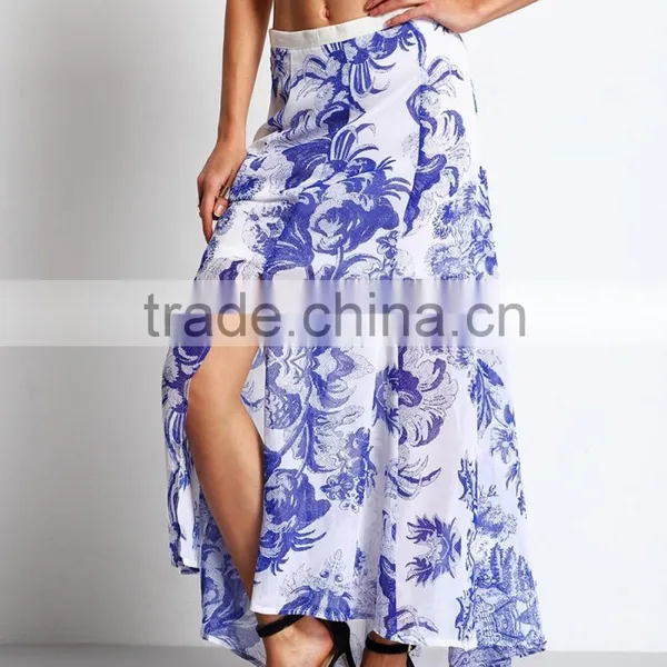 Garment Factory Women Print High Cutting Flowy Long Maxi Skirt 2016 photo-2