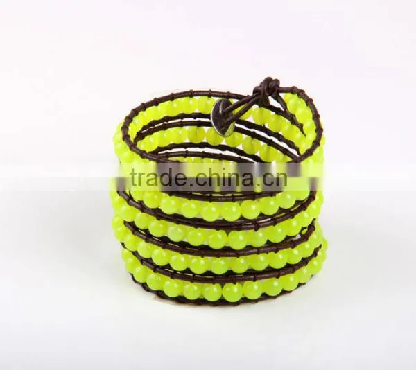Newest Design Fashion Yellow Beads Charm Bracelet Women Jewelry 5 Coil Winding Leather Bracelet Bangles Jewelry Wholesale photo-2