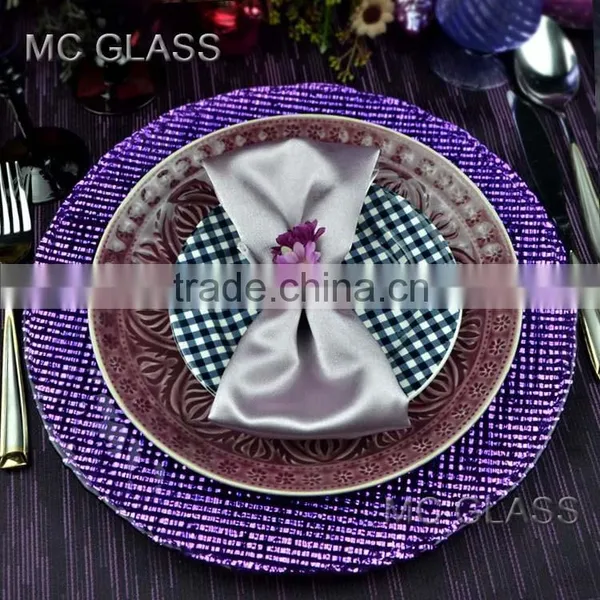 Wholesale Glory Events and Wedding Purple Dinner Glass Decoration Charger Plate