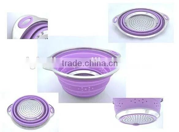 Amazon Popular Selling Stainless Steel Filter Collapsable Silicone Colander