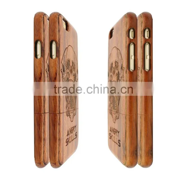 Anit-slip Angry SKULL Engraving WALNUT Wood Phone Protected Case for Iphone 6 in Two Parts photo-2