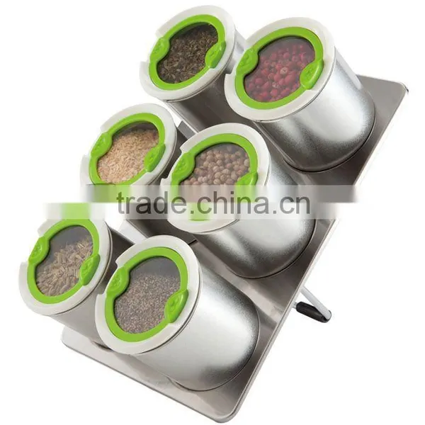 SINOGLASS 6 PCS TIN Jars Spice Rack Set With Stainless Steel Stand