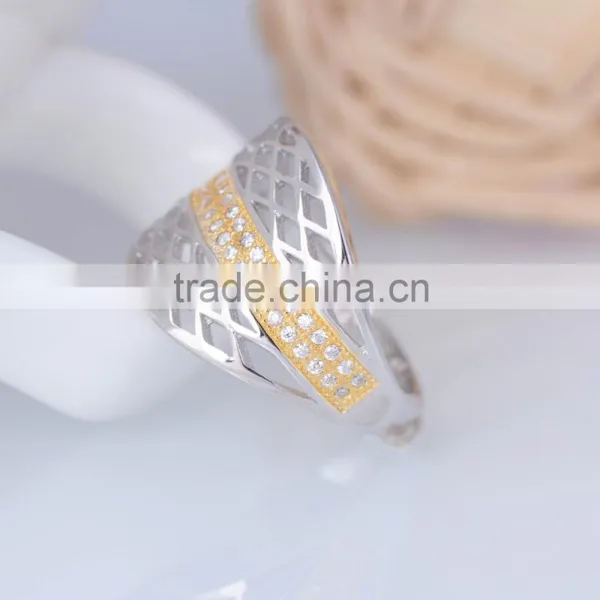 925 Sterling Silver Net Pattern Ring With Gold Plated photo-4