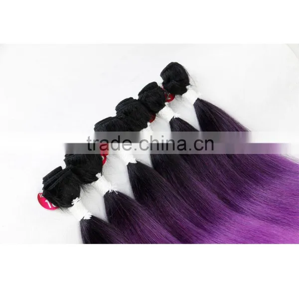 7pcs 220g Cheap Hair Weaving Modacrylic Fibre Shed Free Ombre Color Synthetic Straight Hair Weft With Big Lace Closure photo-3