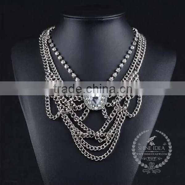High Quality Vintage Style Rhinestone Chunky Statement Necklace Tin Alloy Fashion Women Pendant Necklace 6390121