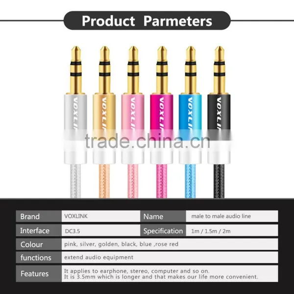 VOXLINK 1m Gold Plated&metal&nylon Braid 3.5 mm Jack Aux Stereo Audio Cable Male to Female Extension Cable photo-3
