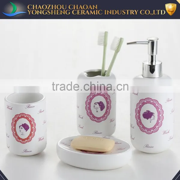 Sexy Woman Print Sanitary Ceramic China Bathroom Accessory Set for Ladies