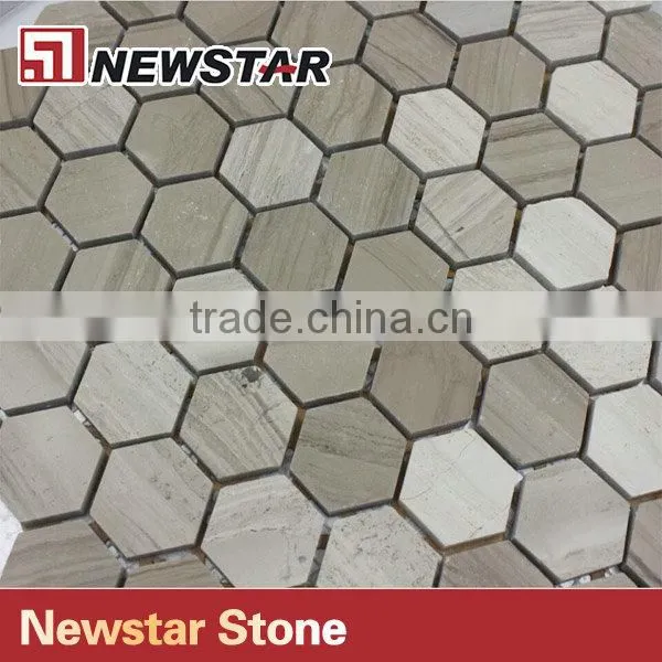 Newsar 1'' Gray Wooden Marble Hexagon Light Grain Wood Mosaic for Bathroom photo-4