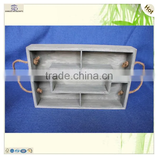 Antique Food Drink Flower Serving Compartments Wood Tray photo-3