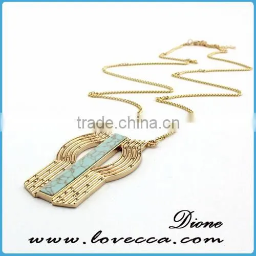 Fashion Metal Gold Plated Fake And Gold Plated Gemstone Europe Turquoise Necklace photo-4