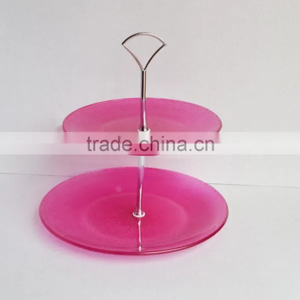 Red Color Glass Dinning Plate Set With Sliver Plating Metal Stand photo-2