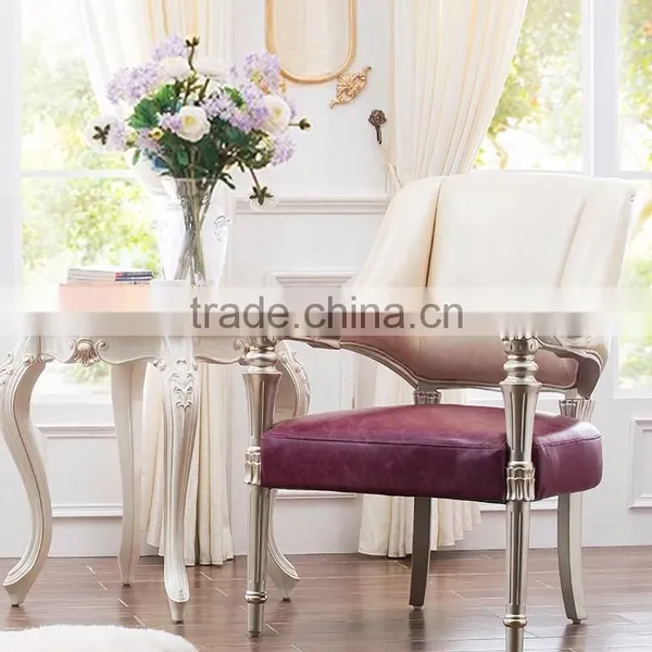 Retro Vintage French Louis Style Golden Framed Solid Wood Armchair With Leather Upholstery BF12-05274b photo-6