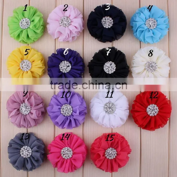 Fabric Chiffon Flower Clip With Rhinestone Center for Kids Hair Accessories photo-2